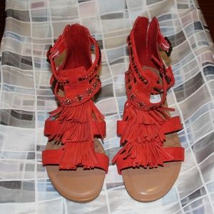 Gianni Bini Orange suede fringe sandals